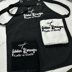 Kuaför ve Berber ler için Önlük - Boyundan Askılı Önlük Logo Nakışlı Olarak İmalatımız Vardır. 